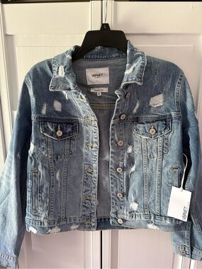 VERVET BY FLYING MONKEY Light Wash Distressed Denim Jacket
